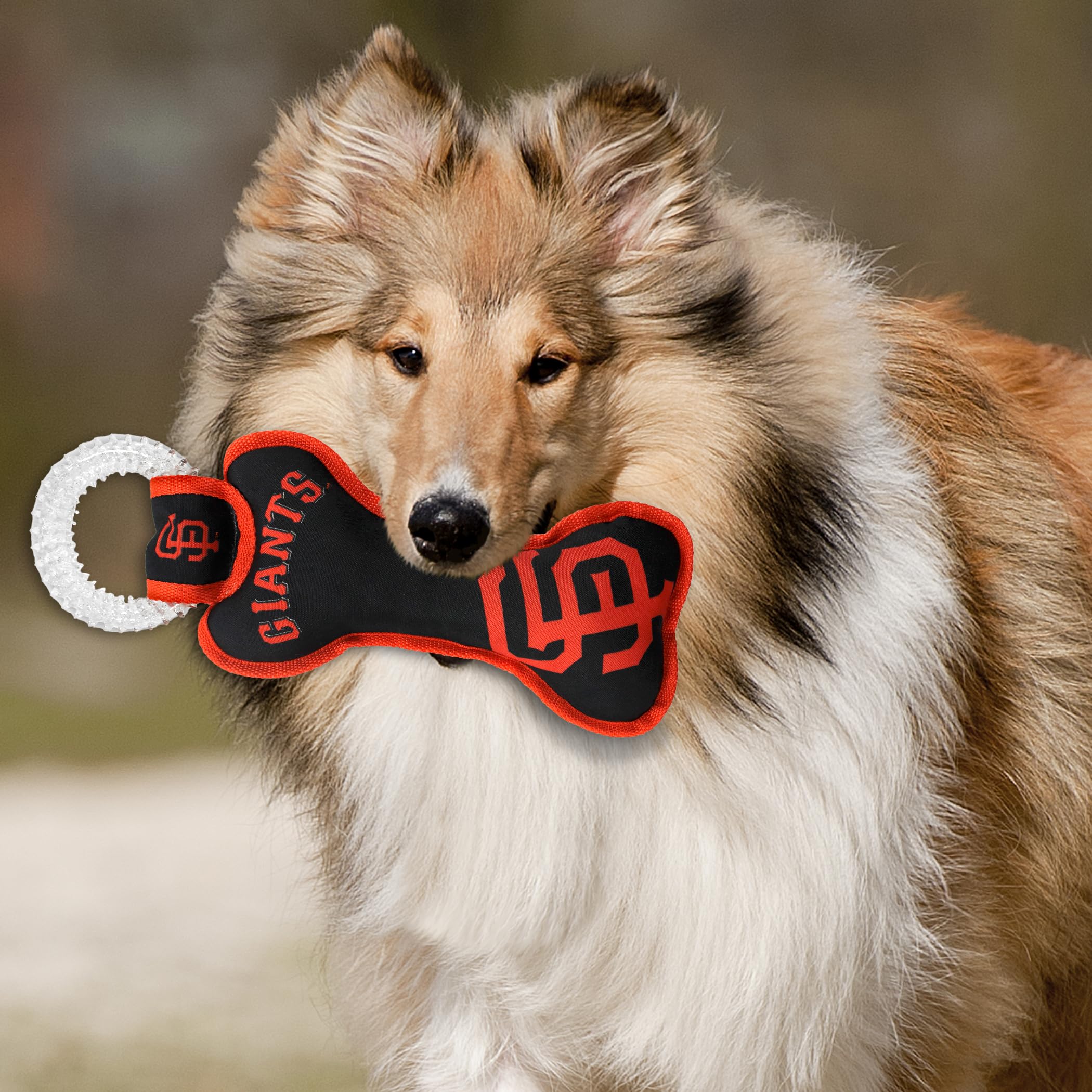 Mlb San Francisco Giants Bone Shaped Dental Dog Tug Toy With Squeaker. Tough Pet Toy For Healthy Fun, Teething, And Cleaning Pet